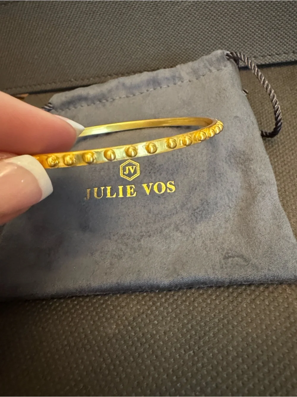 Julie Vos Gold Beaded Edge Bangle Bracelet - Picture 2 of 2